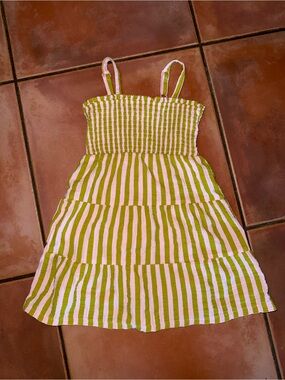 Girls Pink & Green Striped Tiered Sundress - Smocked Bodice